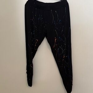 Michael Lauren Black thin Jogger type pants with Multicolor Paint Splatter